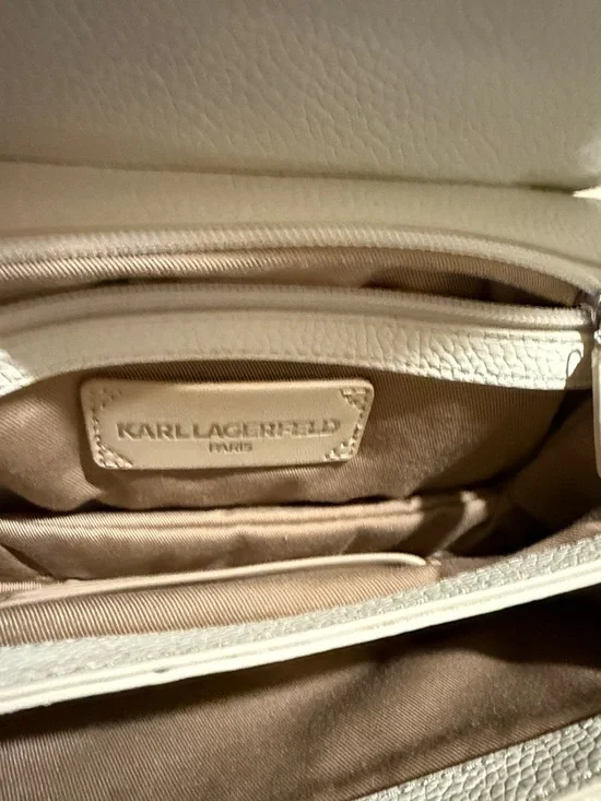 Karl Lagerfeld Quilted Cream Shoulder Bag with Silver Hardware - Picture 5 of 12